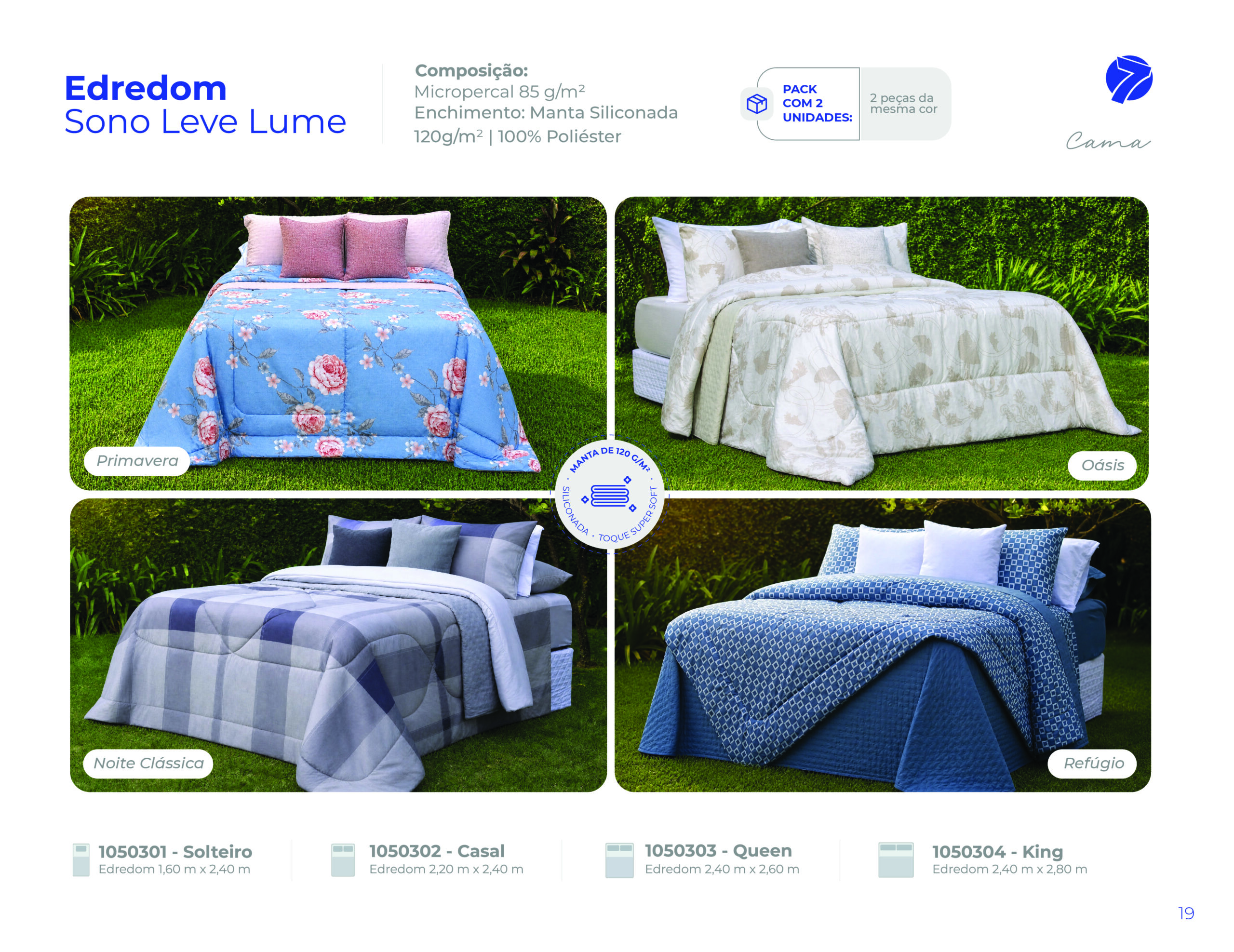 Edredom em micropercal toque super soft Seven Têxtil nas estampas Primavera, Oásis, Noite Clássica e Refúgio