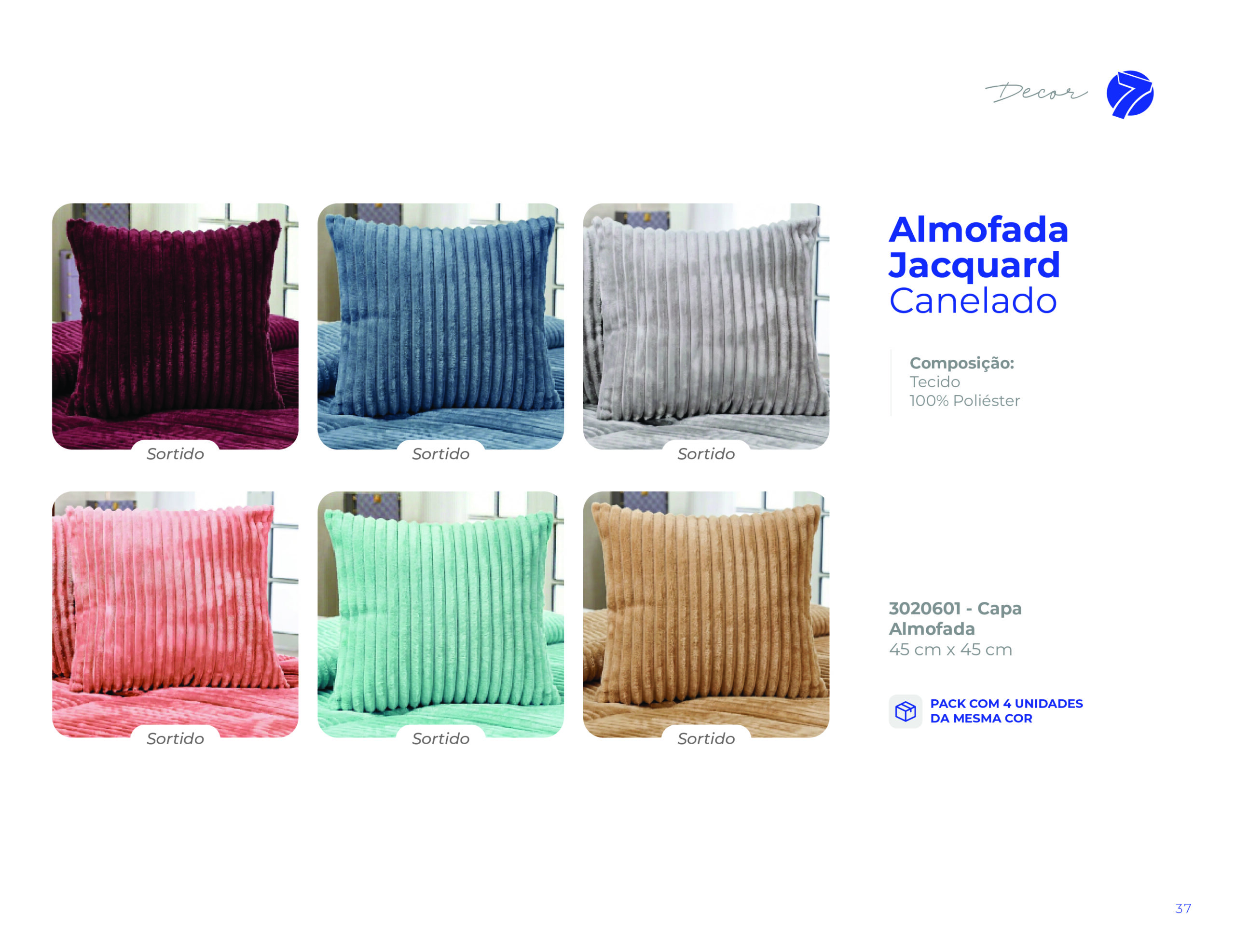 Capa para almofada Jacquard Canelado 45cm x 45cm em tecido aveludado Seven Têxtil nas cores vinho, azul, cinza, rosa, menta e bege