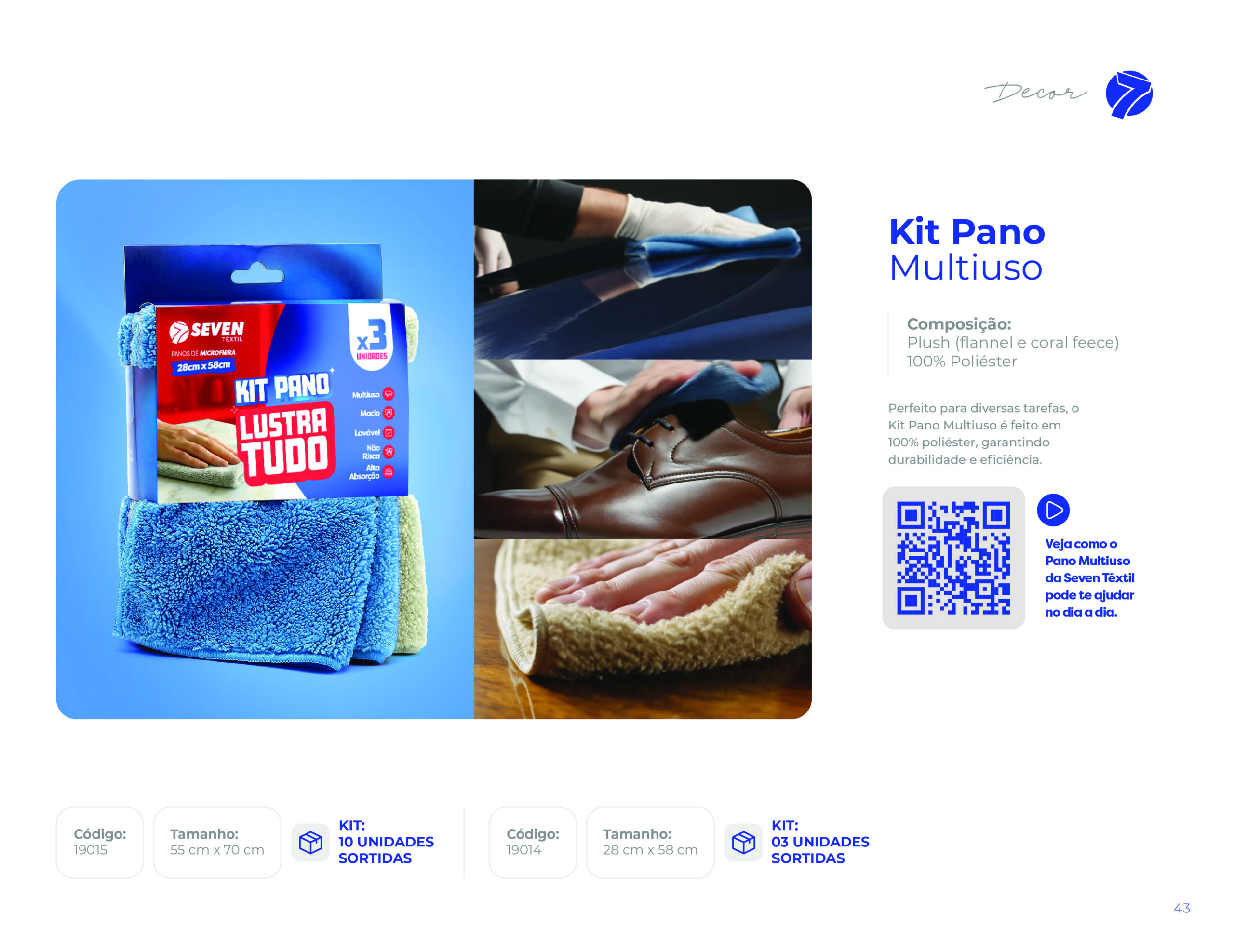 Kit pano de microfibra multiuso Lustra Tudo Plush Seven Têxtil de alta absorção que não risca para limpeza geral, carros e sapatos