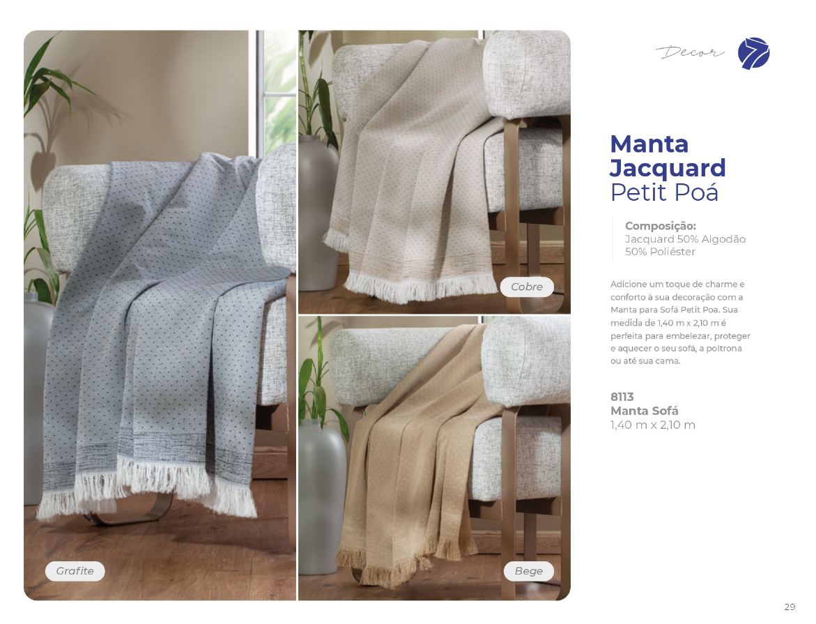 Manta para sofá Jacquard Petit Poá 1,40m x 2,10m com franjas em tecido 50% algodão Seven Têxtil na cor Cobre e capas de cadeira