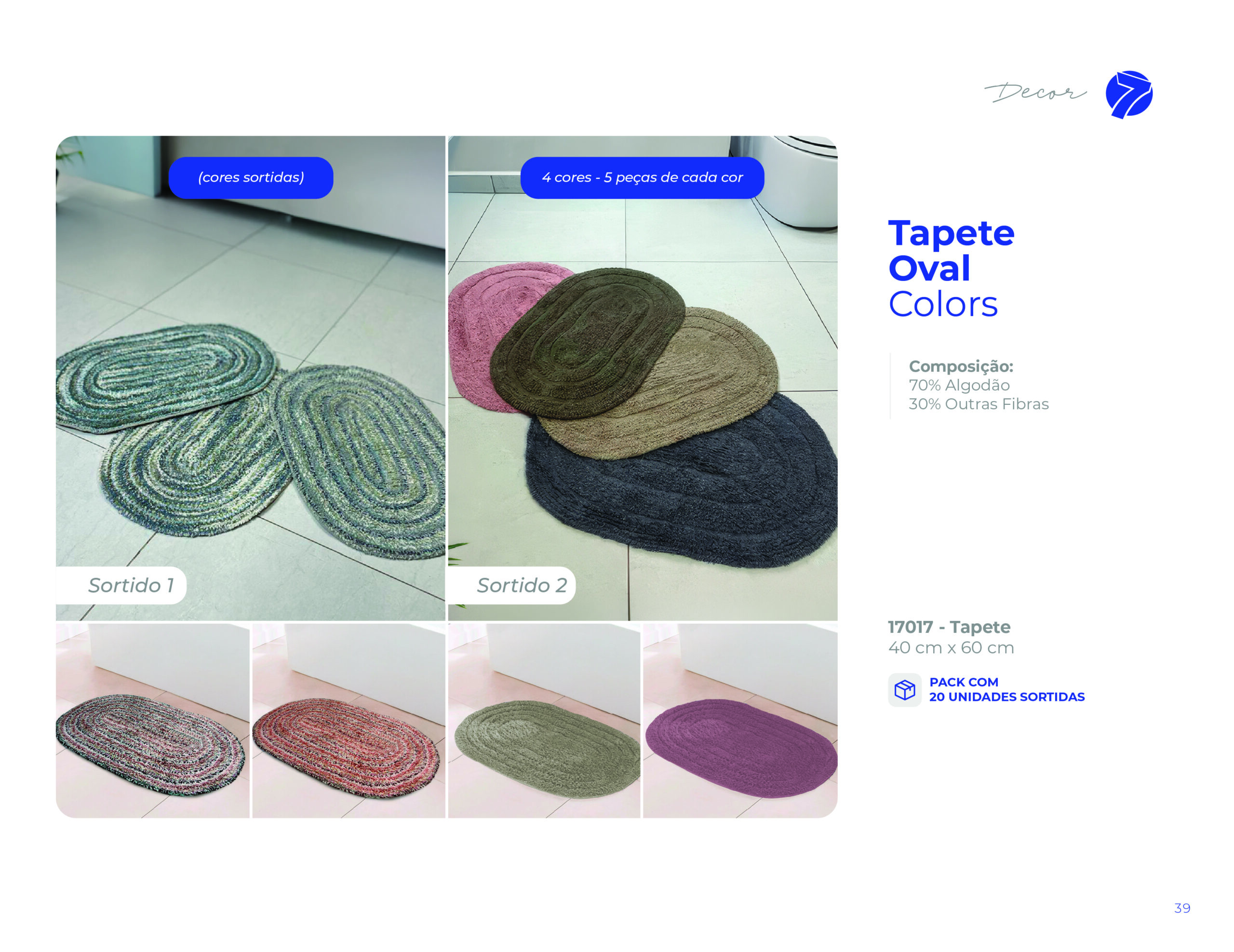 Tapete oval Colors 40cm x 60cm em algodão Seven Têxtil mesclado em cores sortidas para banheiro e quarto