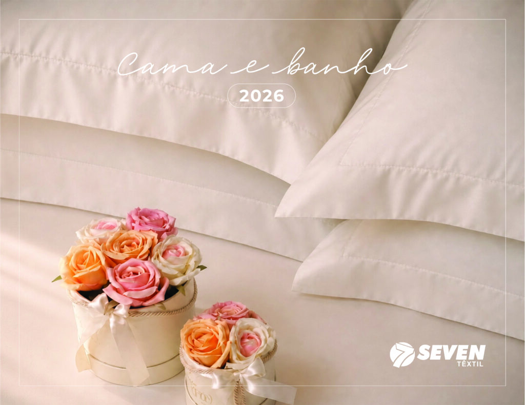 Capa oficial do Catálogo Cama e Banho 2026 Seven Têxtil